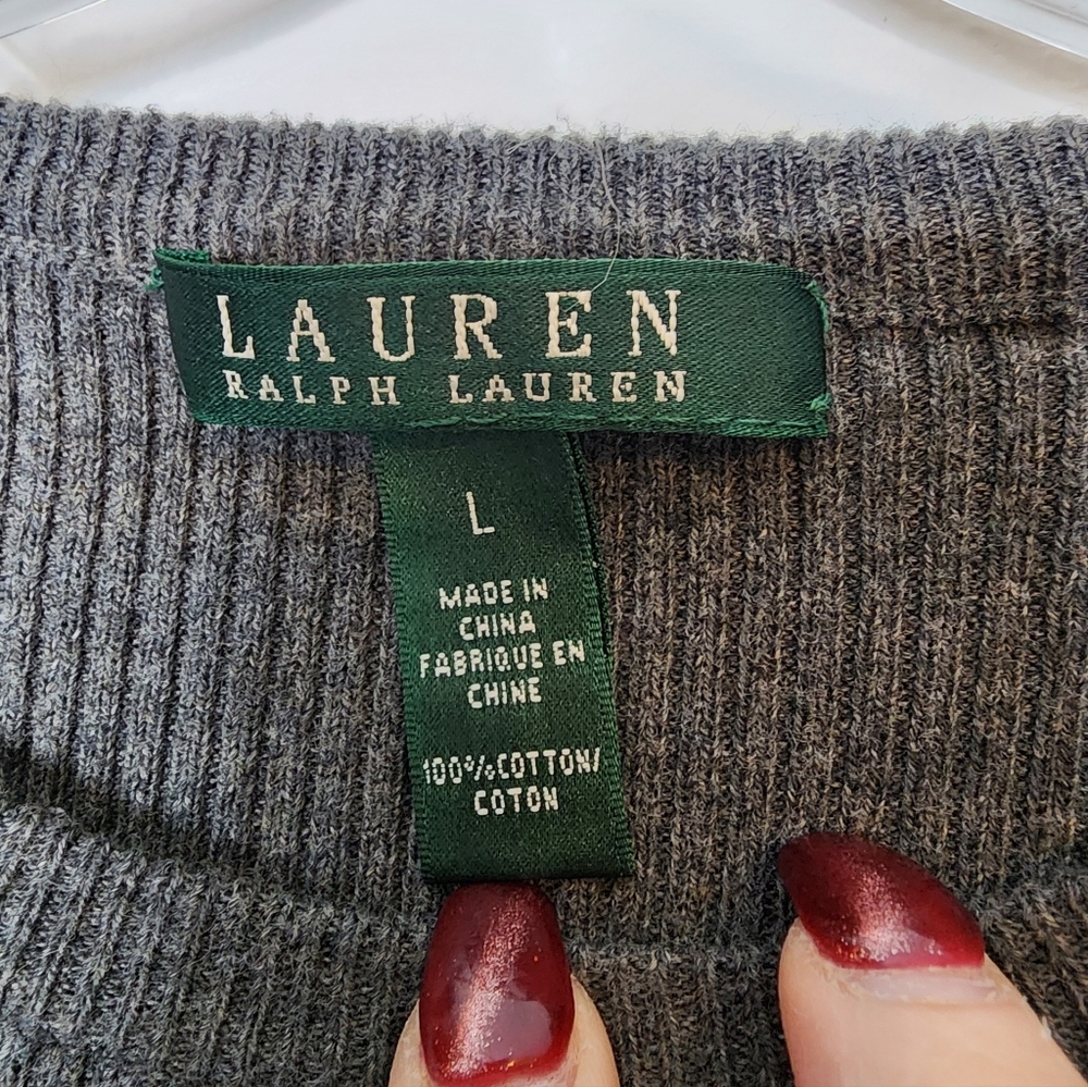 Lauren Ralph Lauren Gray Sweater with Shoulder Strap Accents Check Measurements - Picture 5 of 10